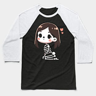 Cute Skeleton Girl Posing for Selfie | Halloween Kawaii Design for Girls Baseball T-Shirt